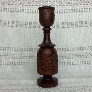 Carved Wood Candlestick Holder